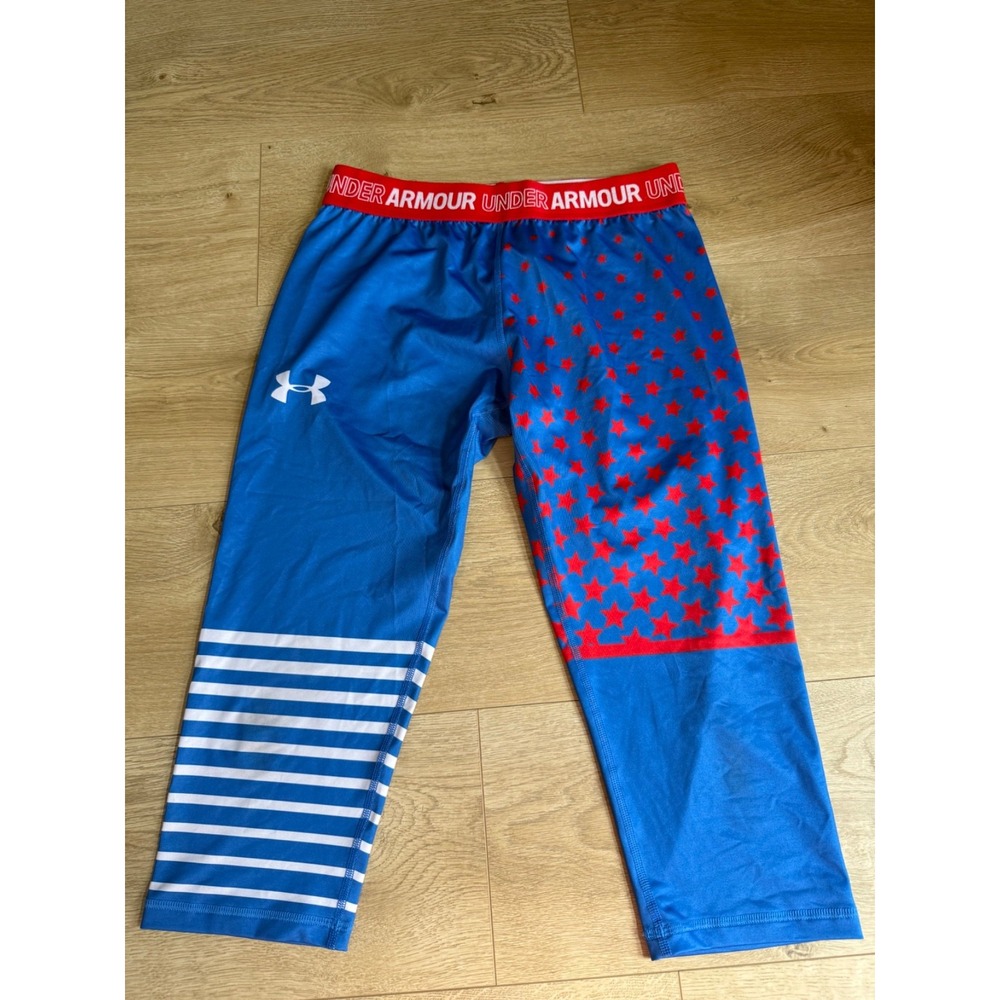 EUC Under Armour Girls' Americana Capri leggings fitted heat gear flag YOUTH XL